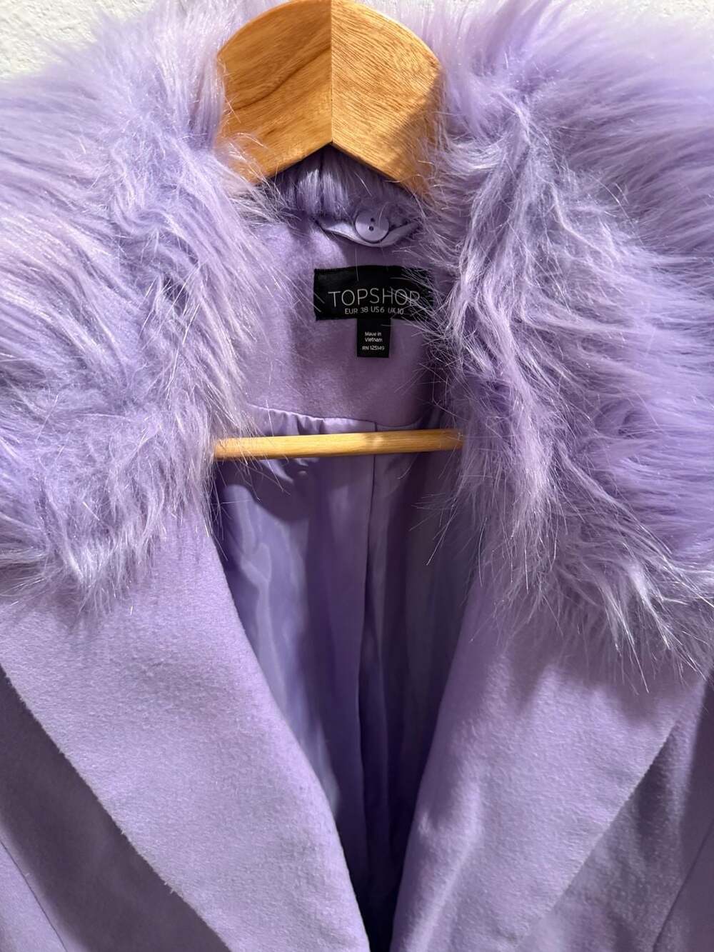 Topshop Double Breasted Faux Fur Collar Coat Lilac US 6 - Picture 3 of 7